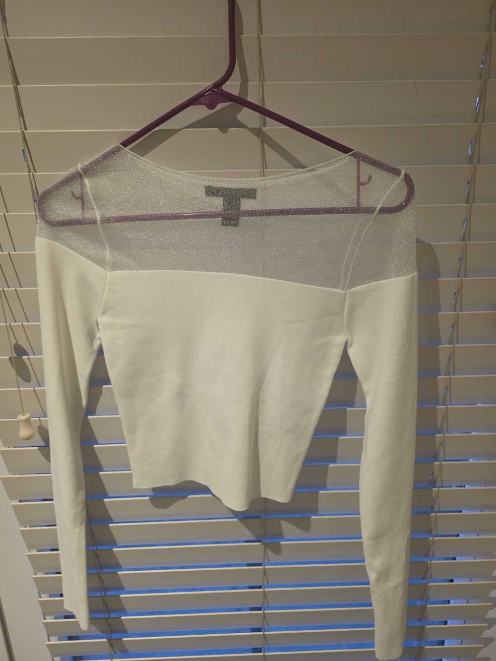 Sheer Yoke White Long-Sleeve Women's Top
